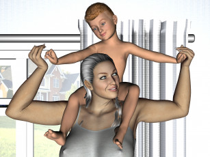 обоя 3д графика, люди , people, девушка, взгляд, фон, мальчик, мать, сын