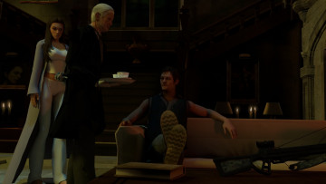 Картинка 3д+графика фантазия+ fantasy девушка взгляд фон оружие