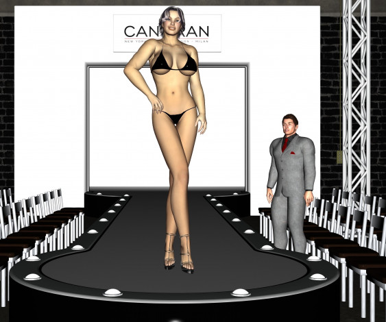 Обои картинки фото 3д графика, люди , people, девушка, взгляд, фон, мужчина, подиум