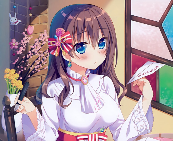 Обои картинки фото аниме, unknown,  другое, девушка, фон, взгляд