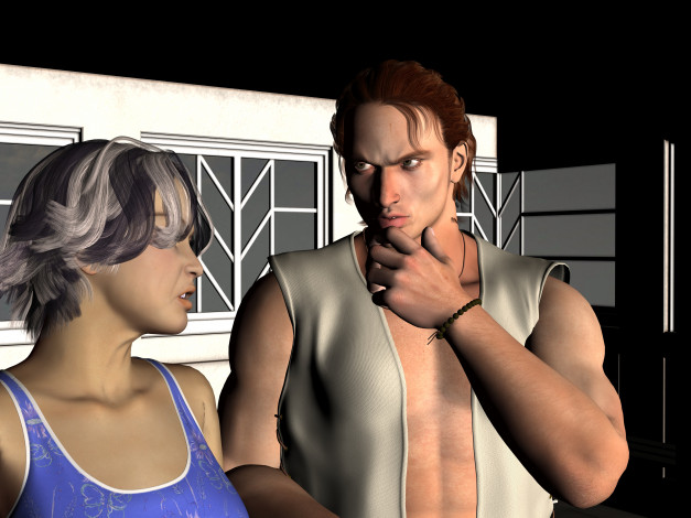 Обои картинки фото 3д графика, люди , people, девушка, фон, взгляд, парень