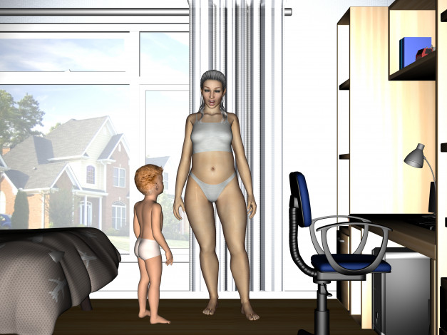 Обои картинки фото 3д графика, люди , people, девушка, взгляд, фон, мальчик, мать, сын