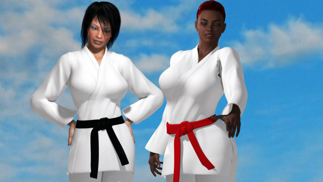 Обои картинки фото 3д графика, люди , people, фон, кимоно, девушки, взгляд