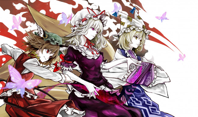 Обои картинки фото аниме, touhou, chen, yakumo, ran, yukari, yutapon