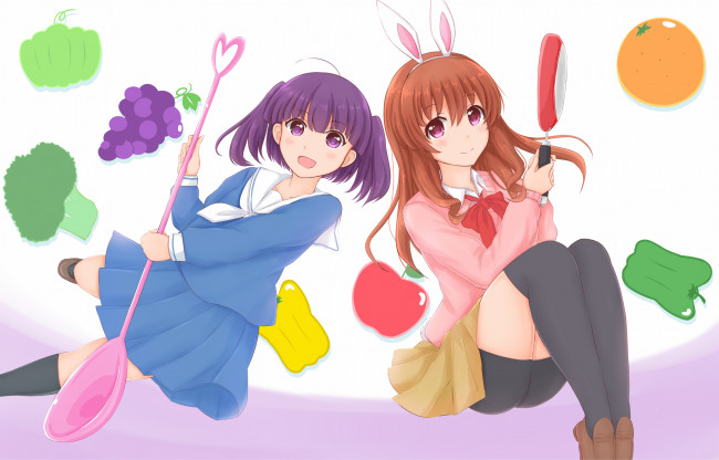 Обои картинки фото koufuku graffiti, аниме, unknown,  другое, грудь, девушки, взгляд, фон