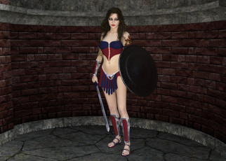 Картинка 3д+графика фантазия+ fantasy девушка взгляд фон оружие