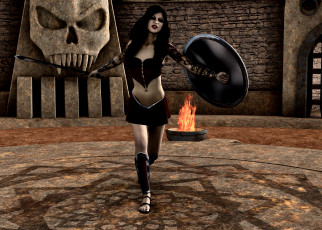 Картинка 3д+графика фантазия+ fantasy девушка взгляд фон оружие