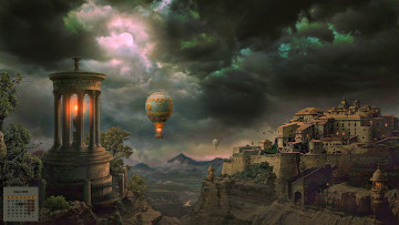 Картинка календари фэнтези здание 2018 шар