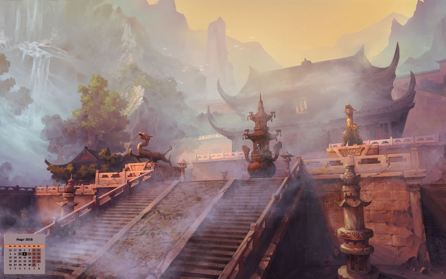 Обои картинки фото календари, фэнтези, скульптура, 2018, здание