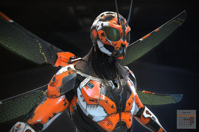 Обои картинки фото календари, фэнтези, робот, 2018