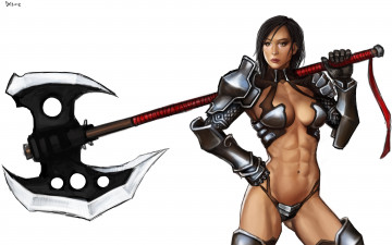 Картинка рисованное комиксы девушка фон топор униформа