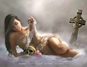 обоя календари, фэнтези, бусы, бижутерия, череп, calendar, 2020, крест, девушка