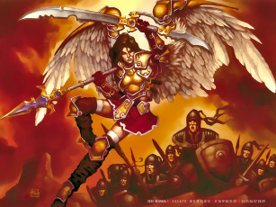 обоя календари, фэнтези, крылья, девушка, оружие, воин, шлем, войско, calendar, 2020