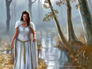 обоя календари, фэнтези, водоем, деревья, природа, девушка, вода, calendar, 2020