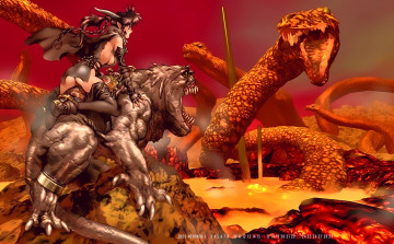 Картинка календари фэнтези девушка воительница монстр битва существо calendar 2020