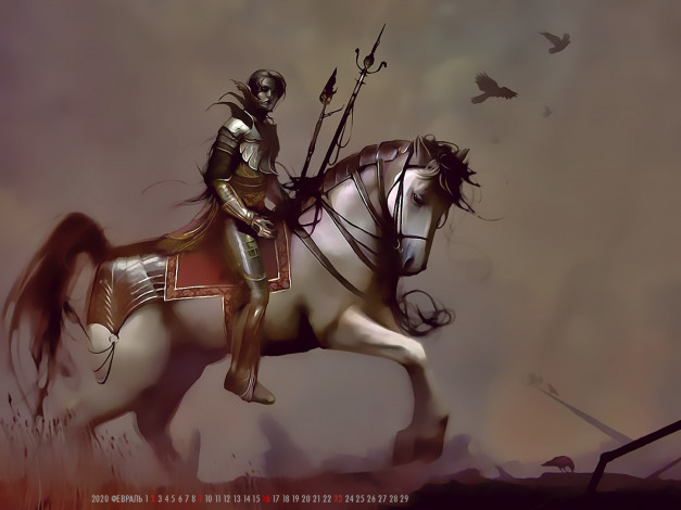 Обои картинки фото календари, фэнтези, 2020, животное, конь, лошадь, всадник, человек, calendar