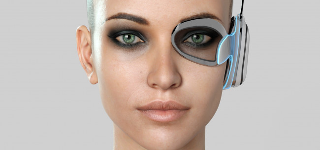 Обои картинки фото 3д графика, портрет , portraits, девушка, монокль, взгляд, фон