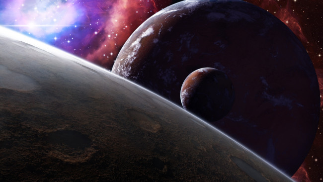 Обои картинки фото космос, арт, the, three, moons