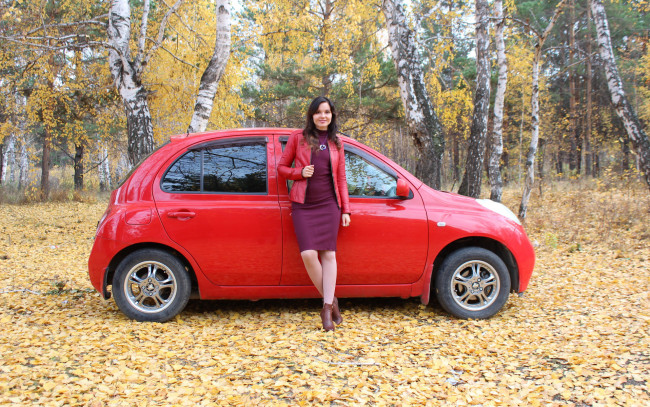 Обои картинки фото автомобили, -авто с девушками, nissan, march