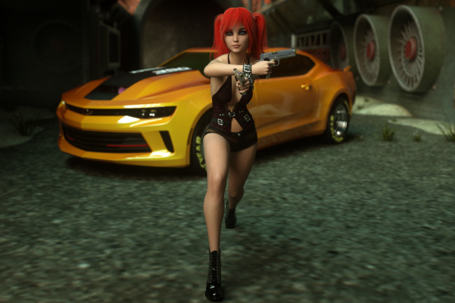 Обои картинки фото 3д графика, люди-авто, мото , people- car ,  moto, автомобиль, взгляд, фон, девушка