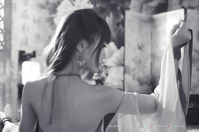 Обои картинки фото календари, компьютерный дизайн, 2020, calendar, модель, девушка, азиатка, спина, женщина