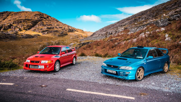 Картинка автомобили разные+вместе mitsubishi lancer evolution subaru impreza sti