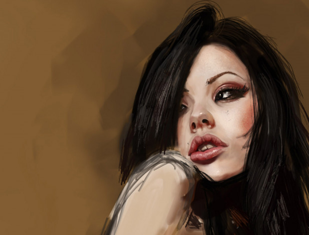 Обои картинки фото рисованное, люди, девушка, фон, пирсинг, портрет