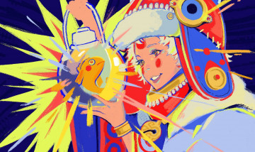 Картинка аниме животные +существа девочка шапка фонарь рыбка