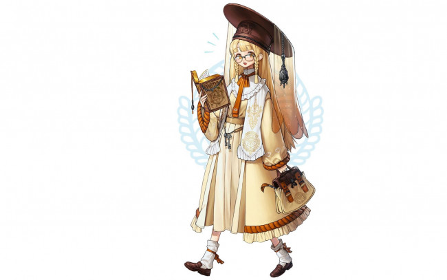 Обои картинки фото аниме, unknown,  другое , девочка, шляпа, сумка, книга