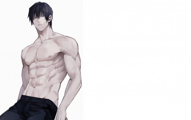 Обои картинки фото аниме, unknown,  другое , парень, торс, брюки
