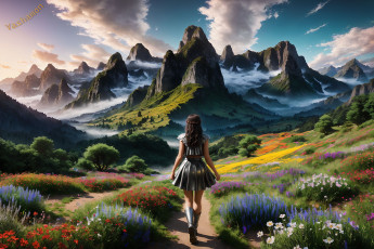 Картинка разное компьютерный+дизайн neural network горы пейзаж девушка