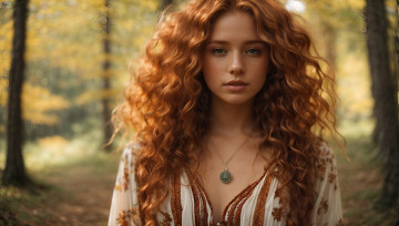 Картинка 3д+графика люди+ people искусство искусственного интеллекта цифровое портрет женщины лес рыжая