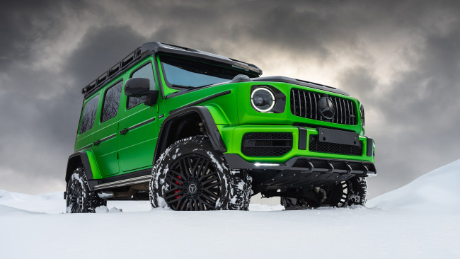 Обои картинки фото автомобили, mercedes-benz, amg, g-63, inferno, 4x4, suv, green, winter, зима, снег