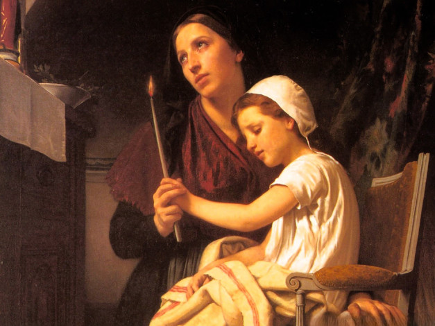 Обои картинки фото adolphe-william bouguereau, рисованное, женщина, девочка, кресло, свеча