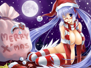 Картинка аниме merry chrismas winter девушка глаза волосы