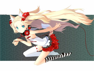 Картинка аниме headphones instrumental девушка кошка