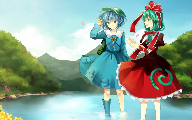 Обои картинки фото аниме, touhou, бант, ключ, кепка