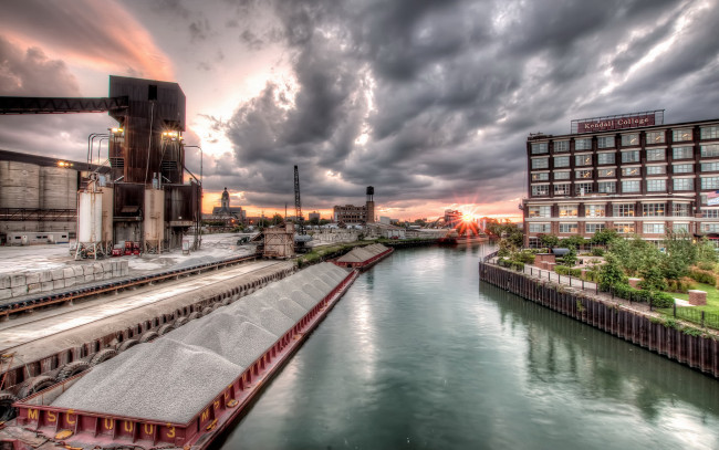 Обои картинки фото корабли, другое, река, баржи