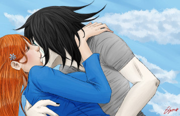 Картинка разное арты поцелуй улькиорра орихиме любовь пара арт аниме
