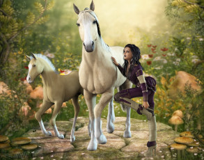 Картинка 3д+графика люди+ people взгляд фон лошадь девушка