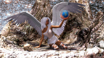 Картинка 3д+графика ангел+ angel шар ангел фон взгляд девушка