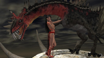 Картинка 3д+графика фантазия+ fantasy дракон фон взгляд девушка