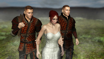 обоя 3д графика, фантазия , fantasy, взгляд, фон, девушка, парни