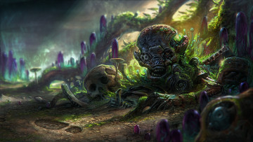 Картинка фэнтези роботы +киборги +механизмы голова планета череп робот арт фантастика