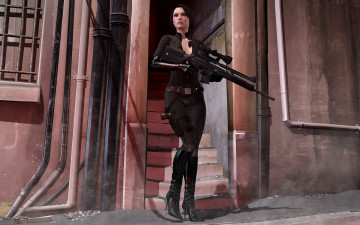 Картинка 3д+графика люди+ people оружие фон взгляд девушка