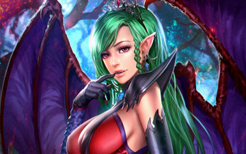 Картинка фэнтези демоны суккуб крылья уши грудь девушка вампир evelyn art демон