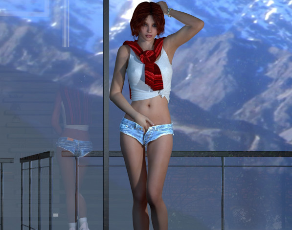 Обои картинки фото 3д графика, люди , people, фон, взгляд, девушка