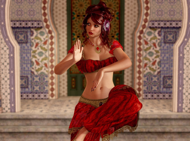 Обои картинки фото 3д графика, люди , people, взгляд, танец, девушка, фон