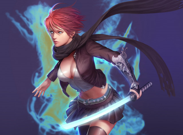 Обои картинки фото фэнтези, девушки, меч, девушка, saringongja