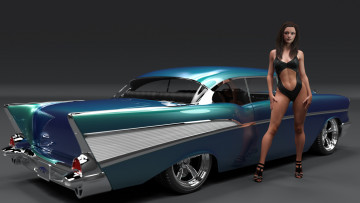 Картинка 3д+графика люди-авто мото+ people-+car+ +moto взгляд девушка автомобиль фон